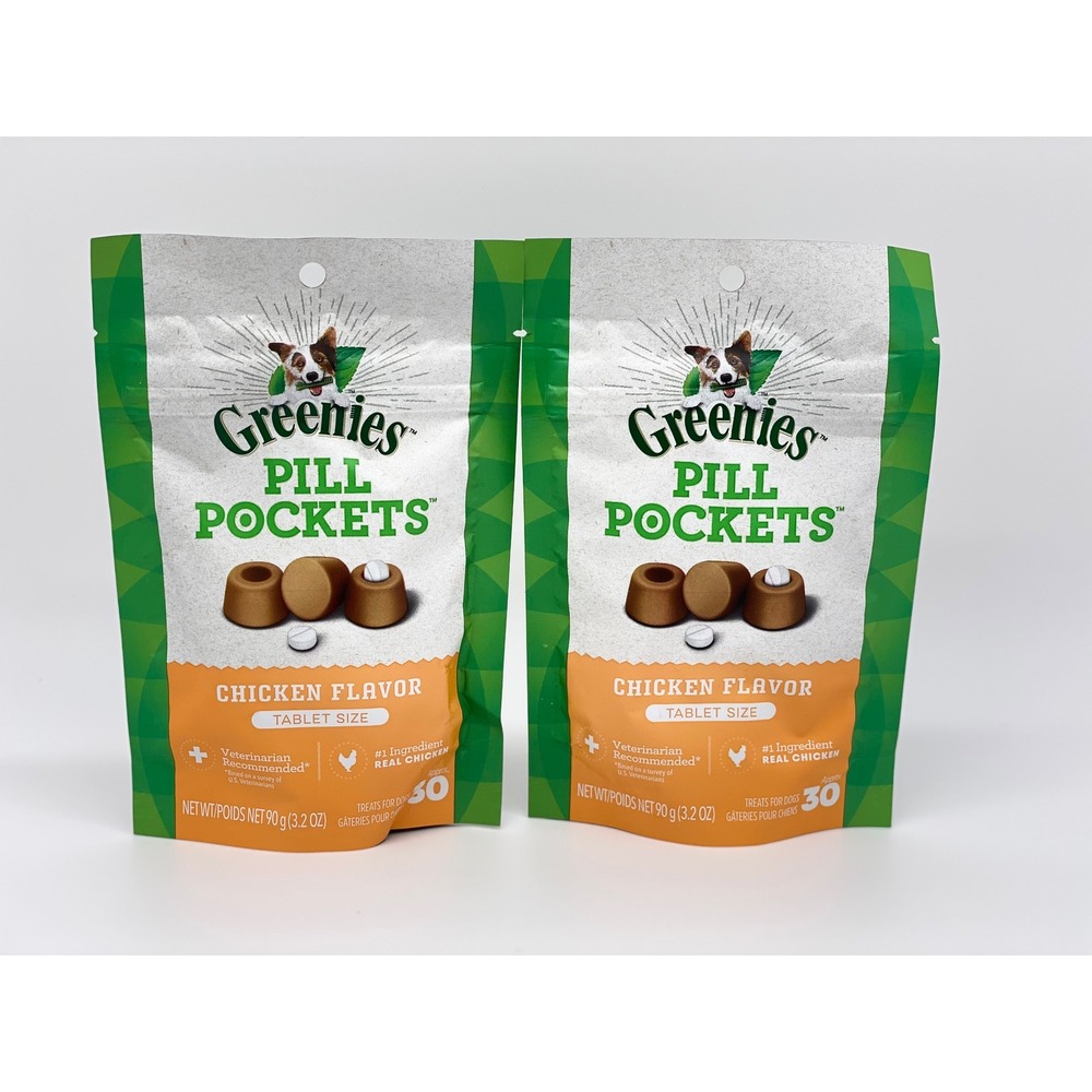 2 Pack Greenies Pill Pockets for‎ Dogs Chicken Flavor Tablet Size 30 Count Each